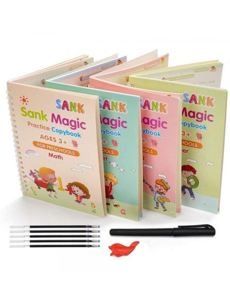     			Sank Magic Practice Copybook (4 Book + 10 Refill + 1 Pen + 1 Grip) Kids Activity Book for Preschoolers with Pen