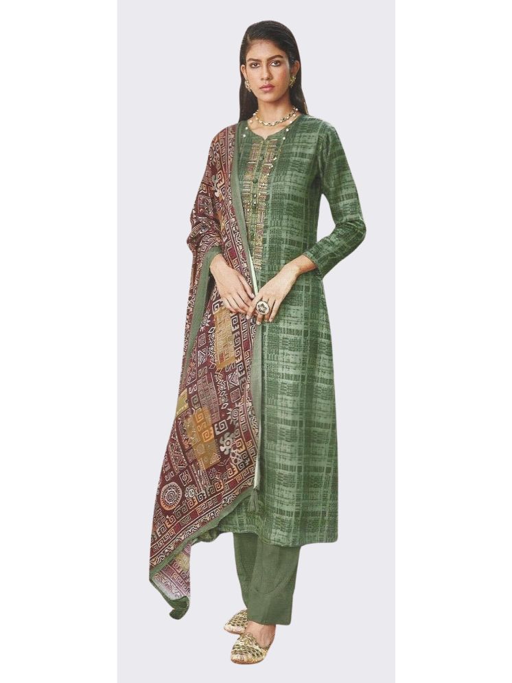     			Soul Essence Unstitched Woollen Checks Dress Material - Green ( Pack of 1 )