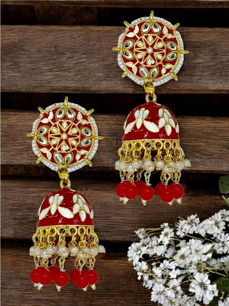     			9blings Red Jhumki Earrings ( Pack of 1 )