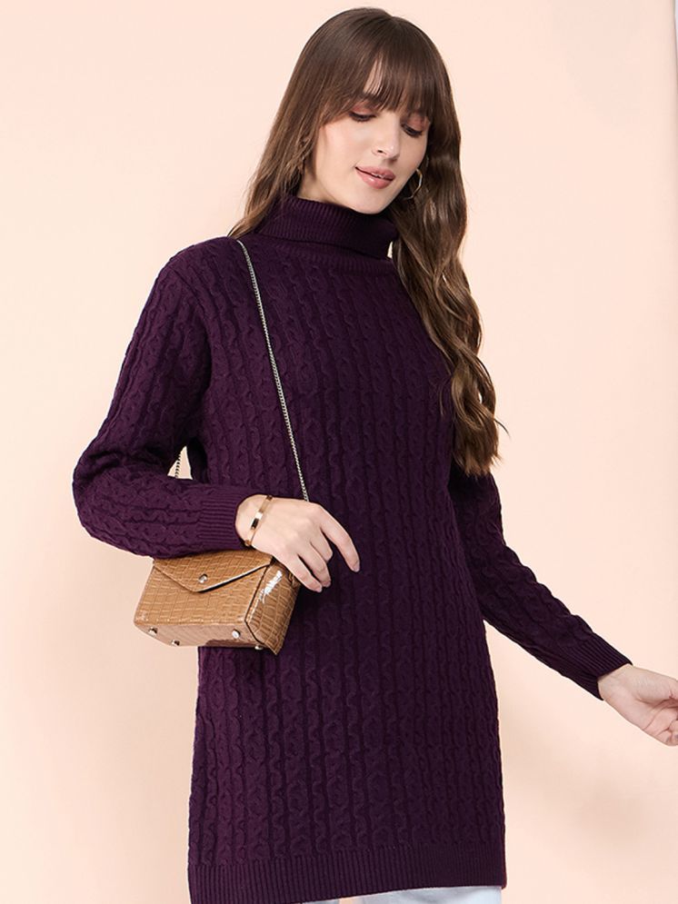     			Clapton Pure Wool High Neck Women's Pullovers - Purple ( )