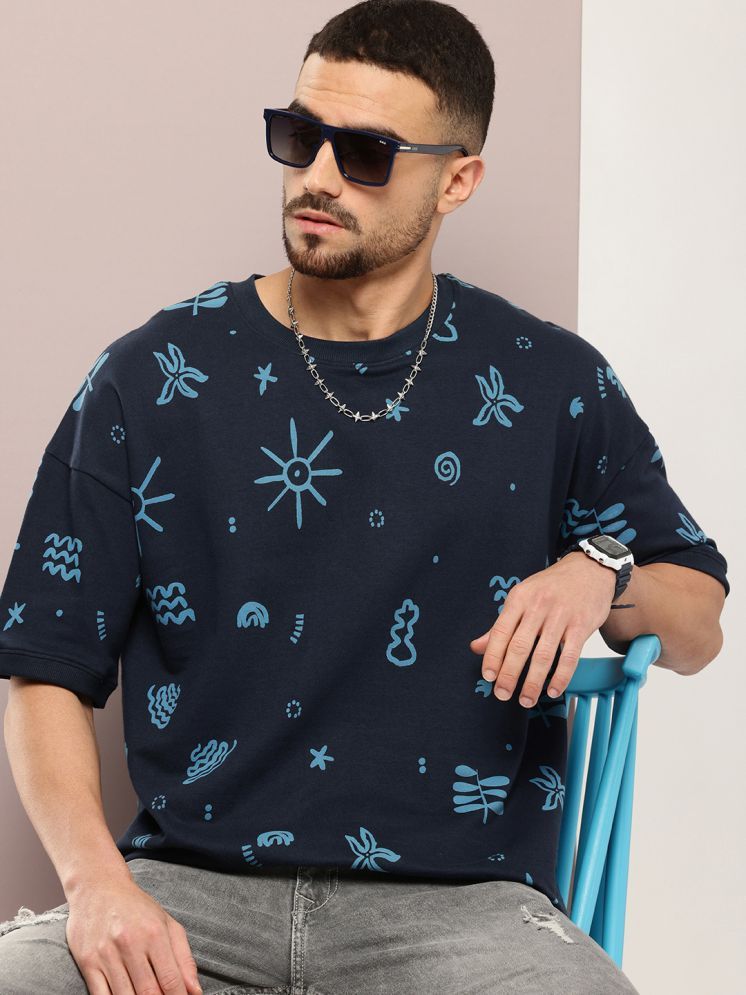     			Dillinger 100% Cotton Oversized Fit Printed Half Sleeves Men's Round T-Shirt - Navy ( Pack of 1 )