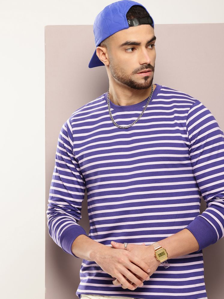     			Dillinger 100% Cotton Regular Fit Striped Full Sleeves Men's Round T-Shirt - Purple ( Pack of 1 )