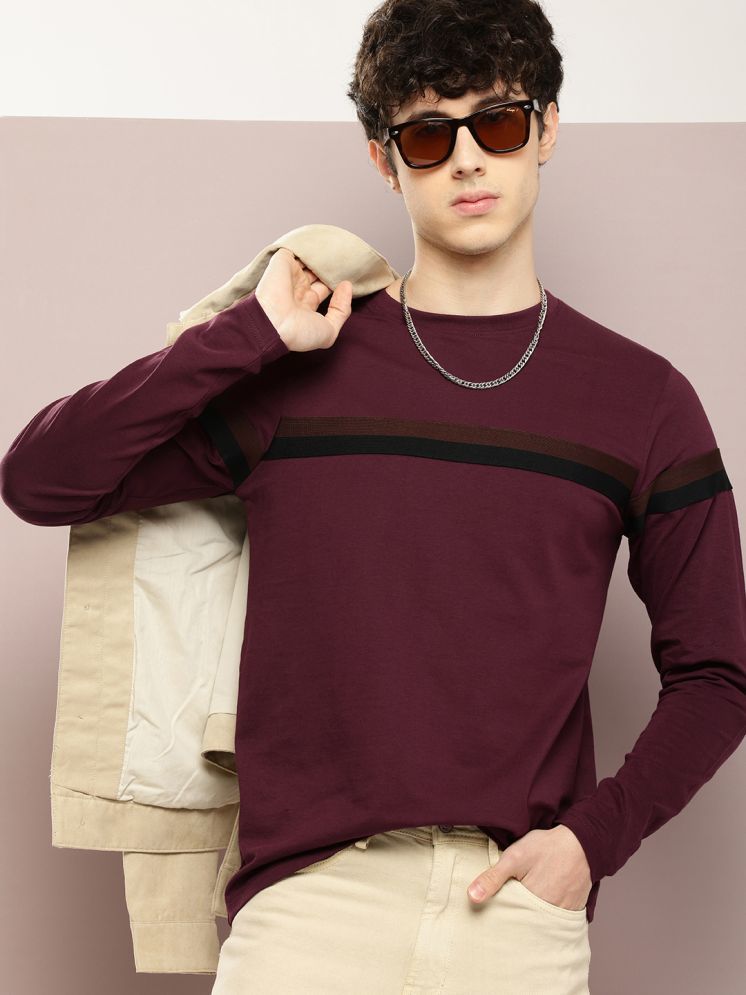     			Dillinger 100% Cotton Regular Fit Striped Full Sleeves Men's Round T-Shirt - Maroon ( Pack of 1 )