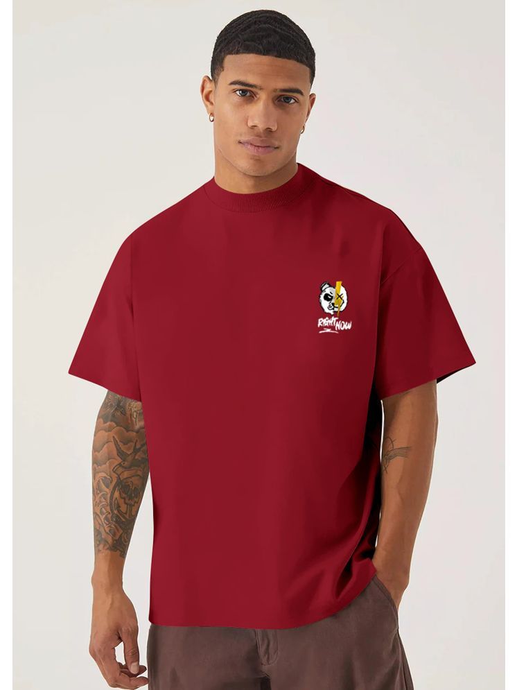     			FIRST POSTION Cotton Blend Oversized Fit Printed Half Sleeves Men's Round T-Shirt - Maroon ( Pack of 1 )