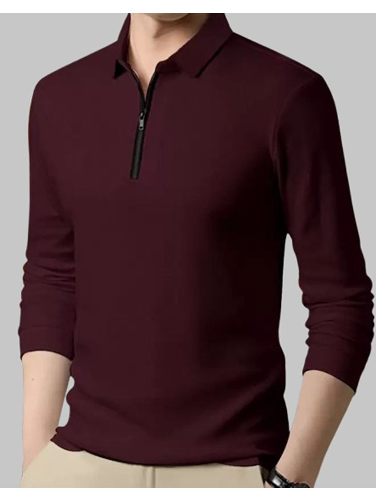     			FIRST POSTION Cotton Blend Regular Fit Solid Full Sleeves Men's Polo T Shirt - Maroon ( Pack of 1 )