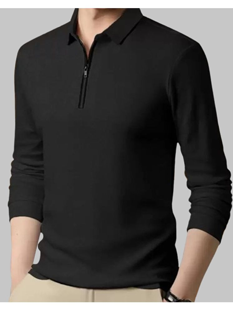     			FIRST POSTION Cotton Blend Regular Fit Solid Full Sleeves Men's Polo T Shirt - Black ( Pack of 1 )