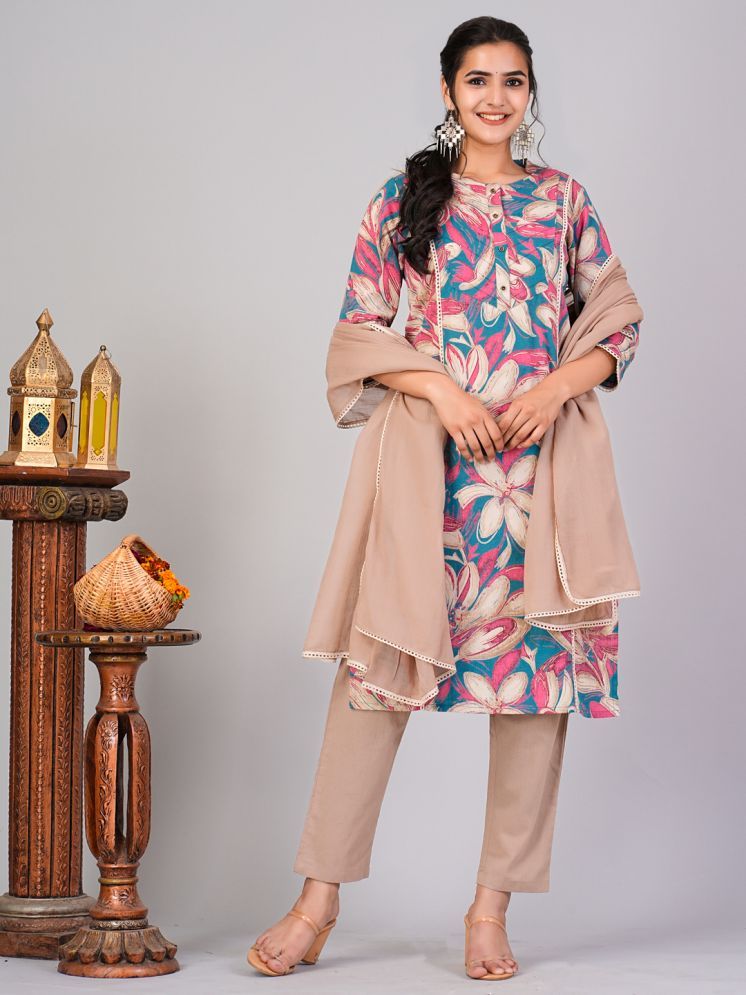     			Flamboyant Cotton Printed Kurti With Pants Women's Stitched Salwar Suit - Pink ( Pack of 1 )