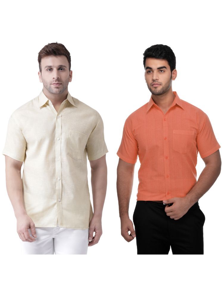     			KLOSET By RIAG Cotton Blend Regular Fit Solids Half Sleeves Men's Casual Shirt - Orange ( Pack of 2 )