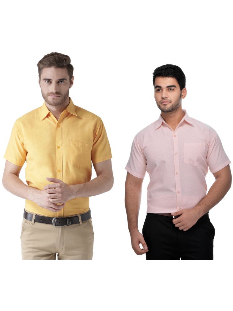     			KLOSET By RIAG Cotton Blend Regular Fit Solids Half Sleeves Men's Casual Shirt - Peach ( Pack of 2 )