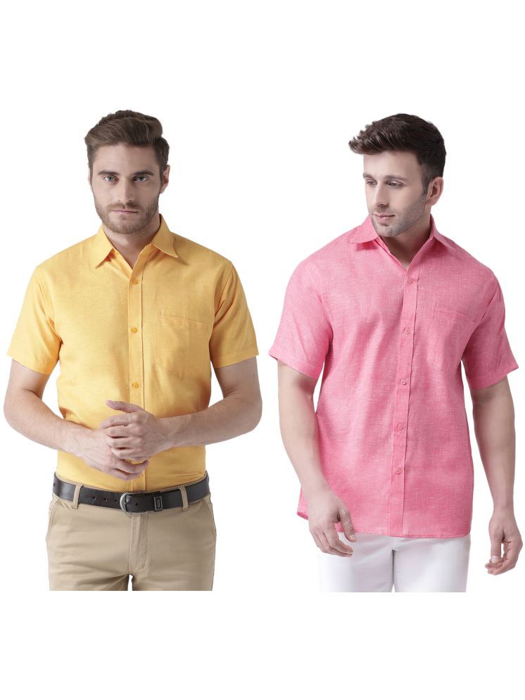     			KLOSET By RIAG Cotton Blend Regular Fit Solids Half Sleeves Men's Casual Shirt - Pink ( Pack of 2 )