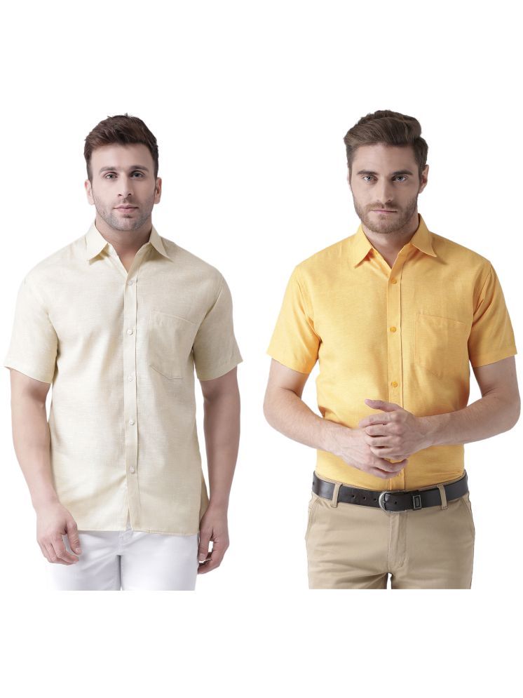     			KLOSET By RIAG Cotton Blend Regular Fit Solids Half Sleeves Men's Casual Shirt - Mustard ( Pack of 2 )