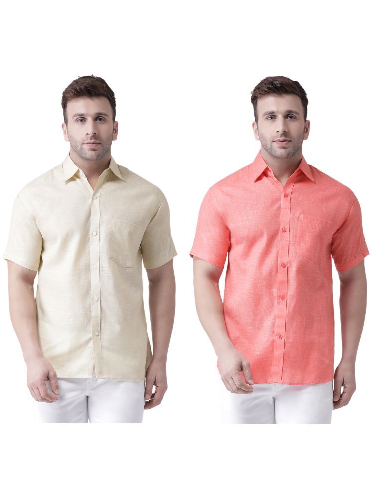     			KLOSET By RIAG Cotton Blend Regular Fit Solids Half Sleeves Men's Casual Shirt - Fluorescent Orange ( Pack of 2 )