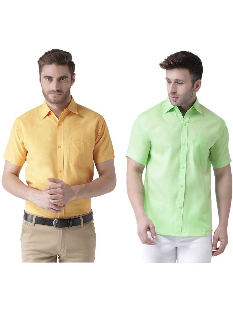     			KLOSET By RIAG Cotton Blend Regular Fit Solids Half Sleeves Men's Casual Shirt - Green ( Pack of 2 )