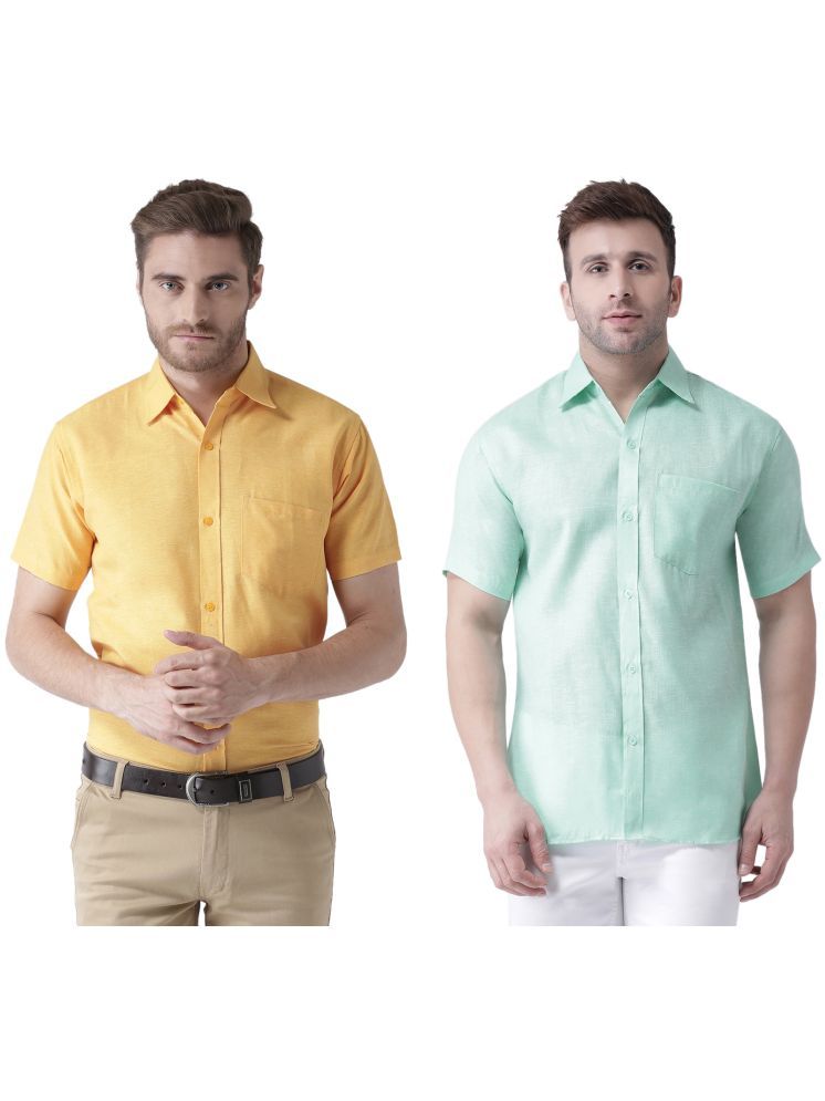     			KLOSET By RIAG Cotton Blend Regular Fit Solids Half Sleeves Men's Casual Shirt - Green ( Pack of 2 )