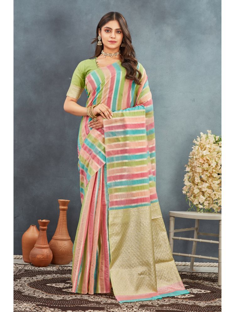     			NENCY FASHION Cotton Silk Striped Saree With Blouse Piece - Multicolor ( Pack of 1 )