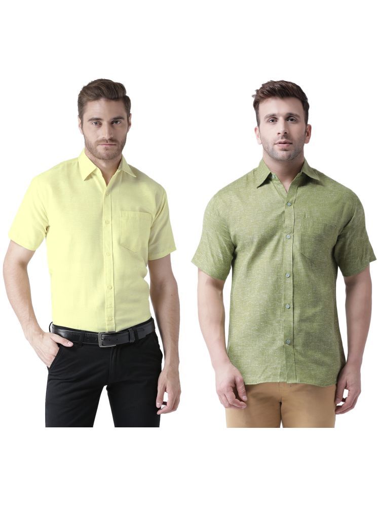     			RIAG Cotton Blend Regular Fit Self Design Half Sleeves Men's Casual Shirt - Green ( Pack of 2 )