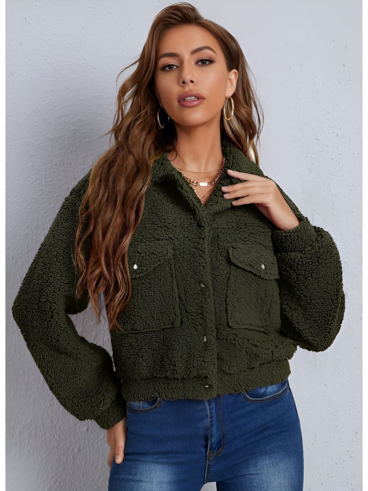     			curvy comfort - Faux Fur Green Short Coats