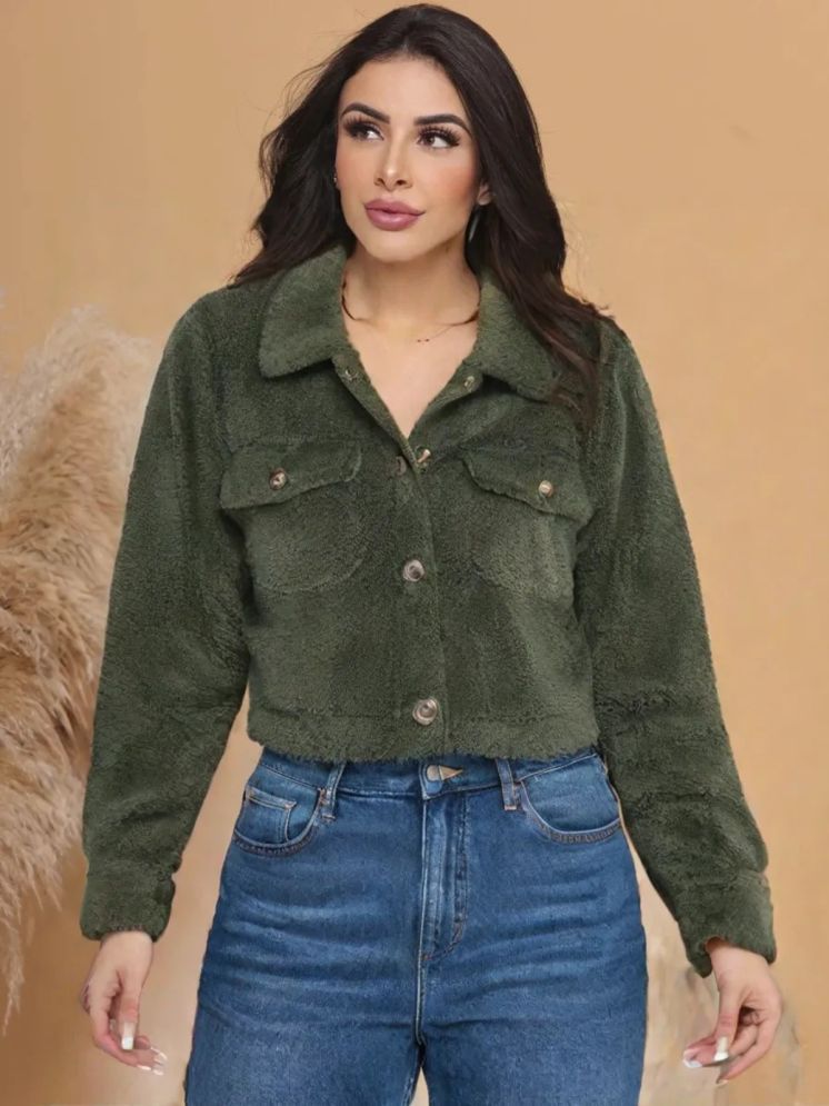     			curvy comfort - Faux Fur Green Short Coats