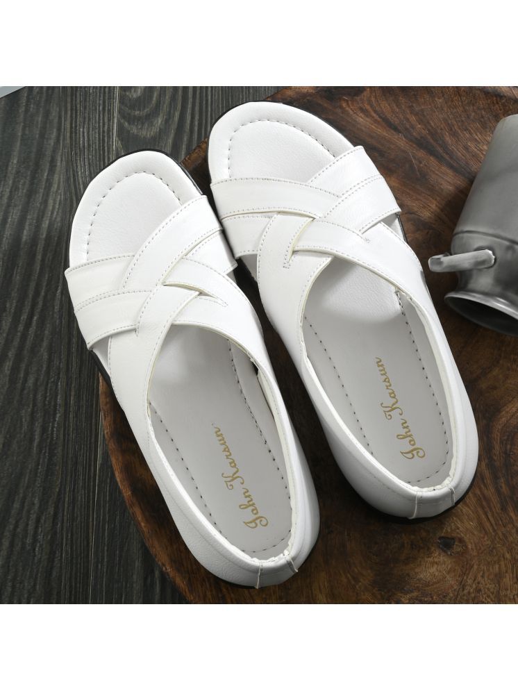     			John Karsun - White Men's Sandals