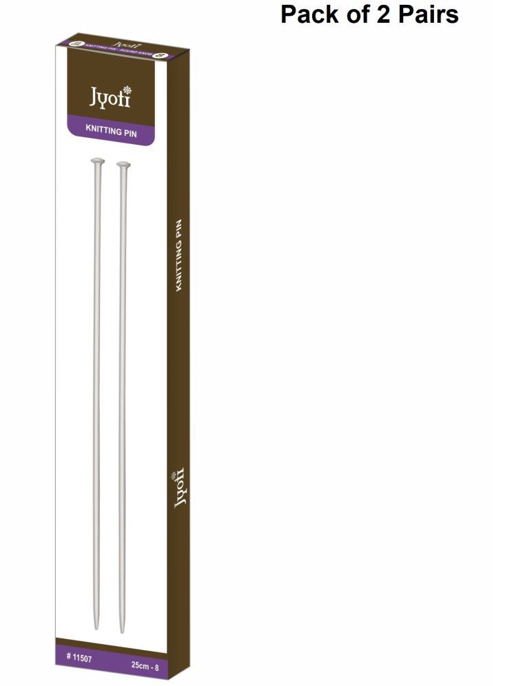     			Jyoti Knitting Pin - Aluminium (2 Pairs of Round Knob of 10 Inches / 25cm of Size 8), Crafting Weaving Pins, Round Blunt Yarn Needles, Used for Sweaters, Scarves, and Woolen Fabrics - Pack of 2 Pairs