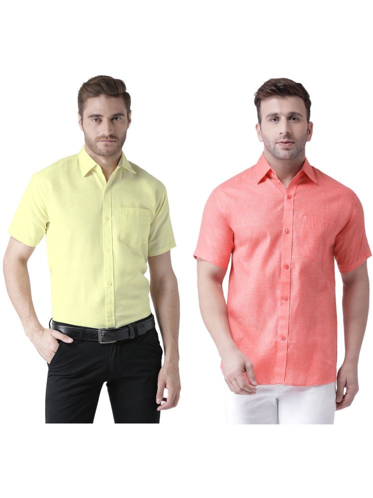     			KLOSET By RIAG Cotton Blend Regular Fit Solids Half Sleeves Men's Casual Shirt - Fluorescent Orange ( Pack of 2 )