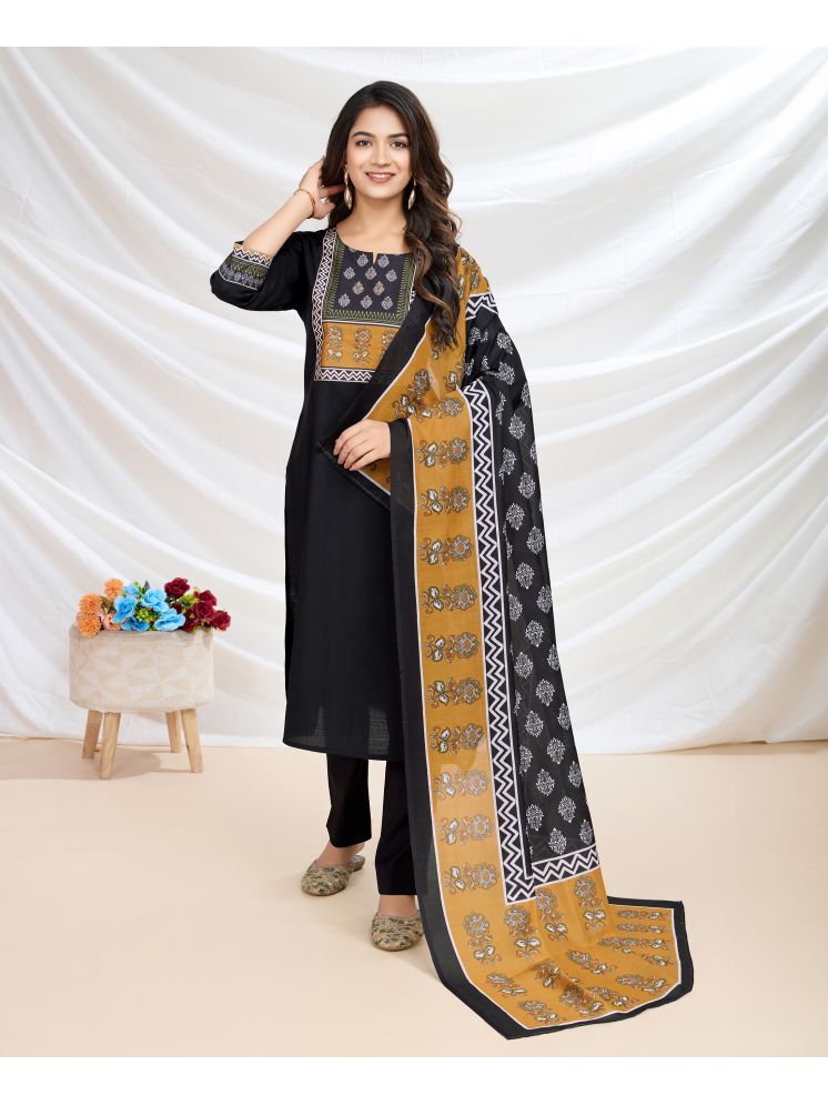     			MOJILAA Silk Blend Embellished Kurti With Pants Women's Stitched Salwar Suit - Black ( Pack of 1 )