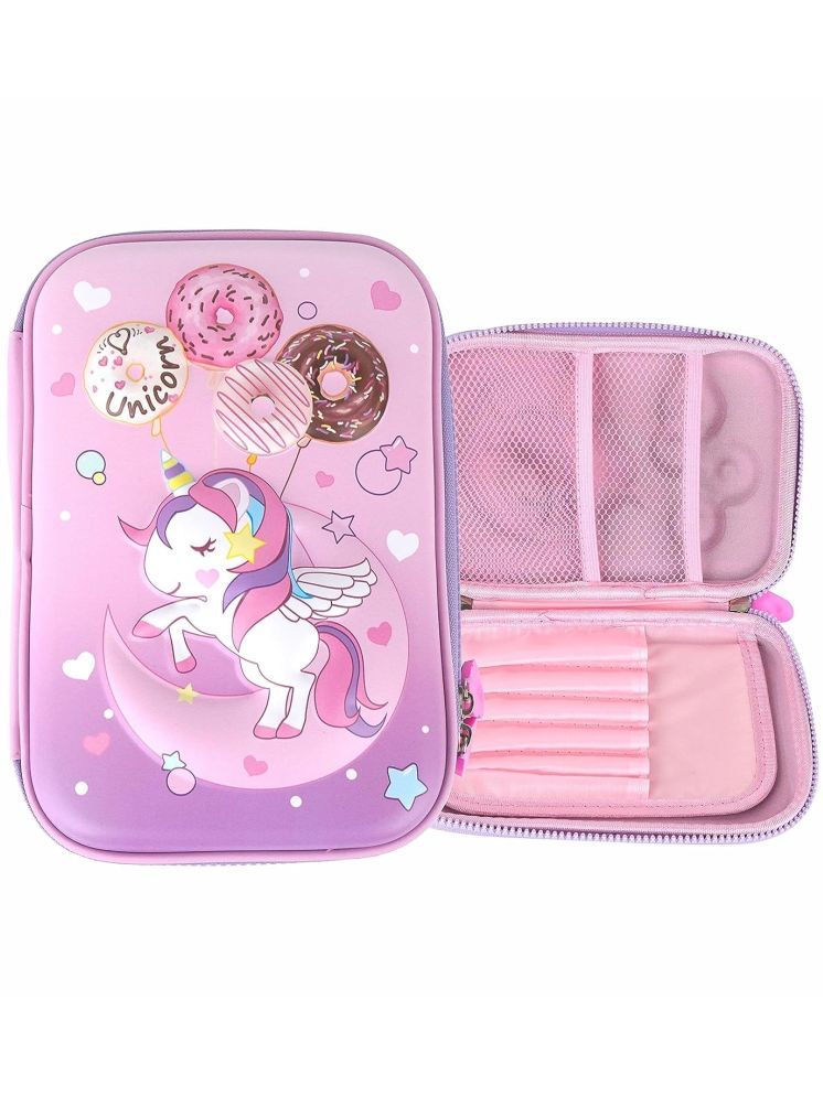     			PANSHUB Unicorn Pink Hardtop Pencil Case with Multiple Compartments - Kids School Supply Organizer Students Stationery Box