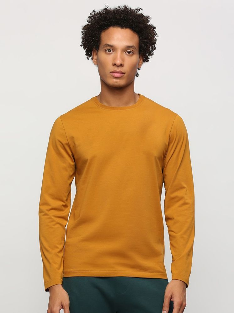     			PLUS PARADISE Cotton Blend Regular Fit Solid Full Sleeves Men's Round T-Shirt - Mustard ( Pack of 1 )