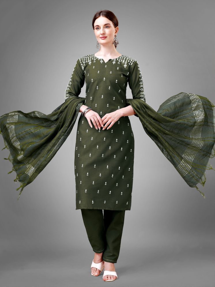     			SILK SUTRA Cotton Blend Embroidered Kurti With Pants Women's Stitched Salwar Suit - Green ( Pack of 1 )