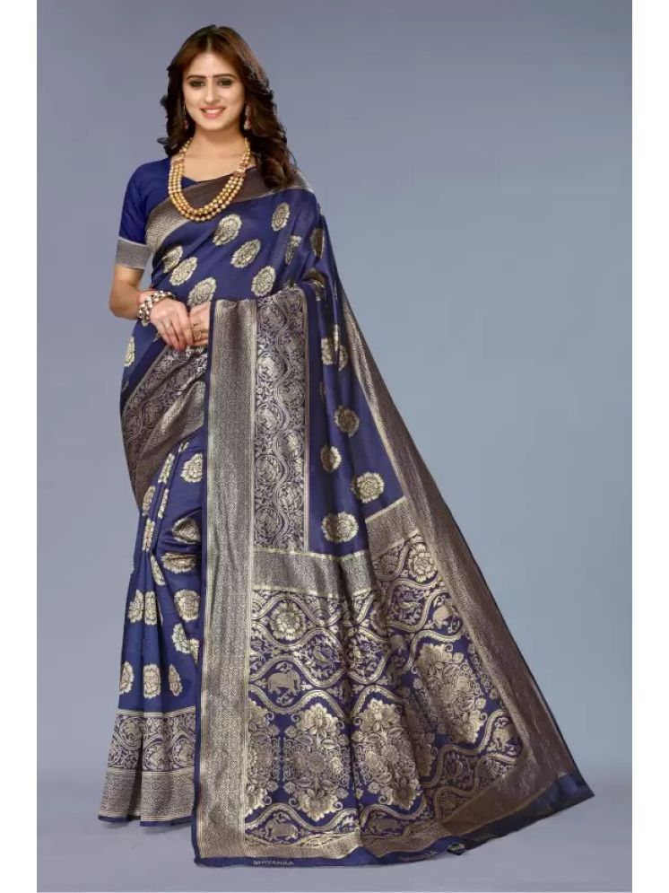     			Saadhvi Silk Embellished Saree With Blouse Piece - Navy Blue ( Pack of 1 )