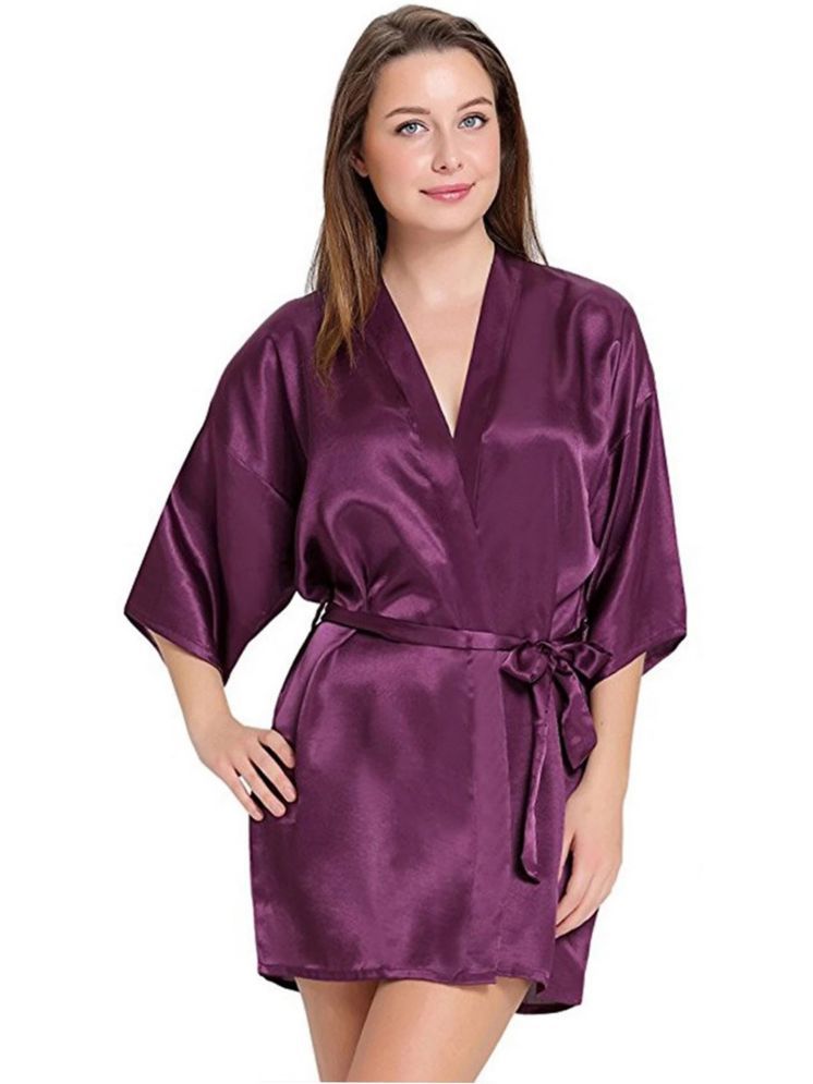     			ZYPRENT Wine Satin Women's Nightwear Robes ( Pack of 1 )