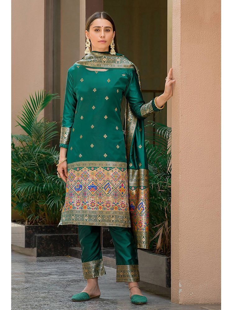     			kedar fab Banarasi Self Design Kurti With Pants Women's Stitched Salwar Suit - Green ( Pack of 1 )