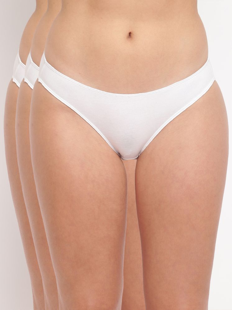     			BASIICS By La Intimo Pack of 3 Cotton Lycra Solid Women's Bikini ( White )