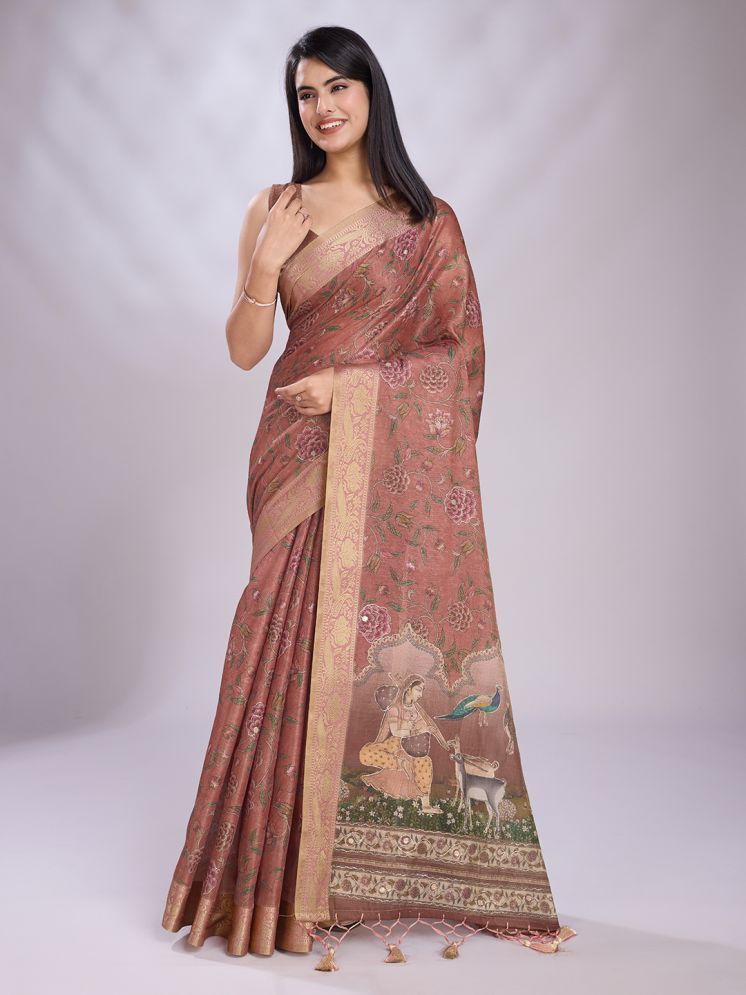     			Rekha Maniyar Cotton Printed Saree With Blouse Piece - Rust ( Pack of 1 )