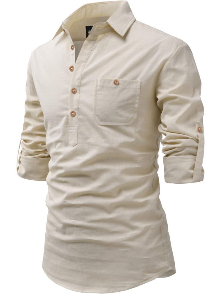     			UNI VIBE Beige Cotton Blend Men's Shirt Style Kurta ( Pack of 1 )