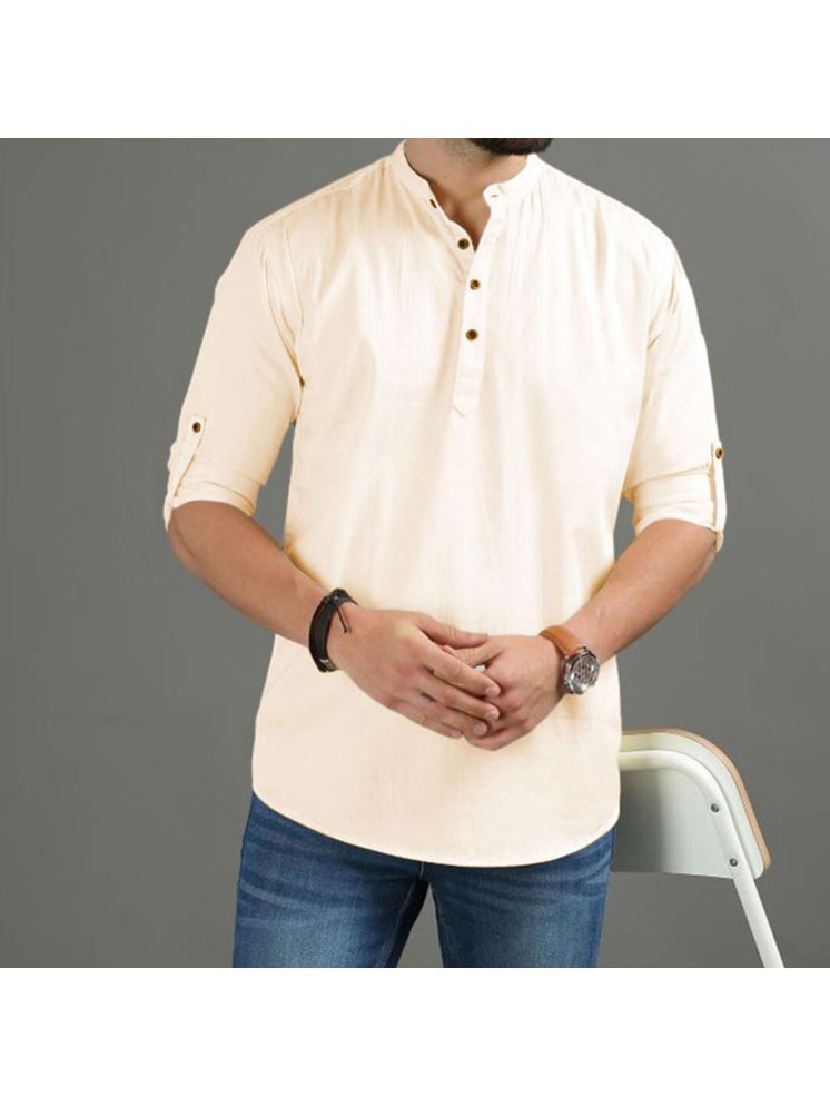     			UNI VIBE Beige Cotton Men's Shirt Style Kurta ( Pack of 1 )