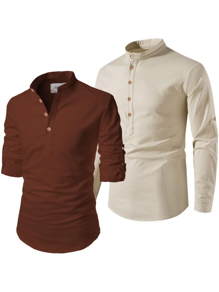     			UNI VIBE Brown Cotton Blend Men's Shirt Style Kurta ( Pack of 2 )