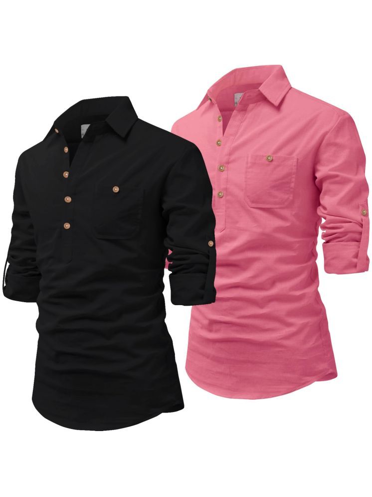     			UNI VIBE Fluorescent Pink Cotton Blend Men's Shirt Style Kurta ( Pack of 2 )