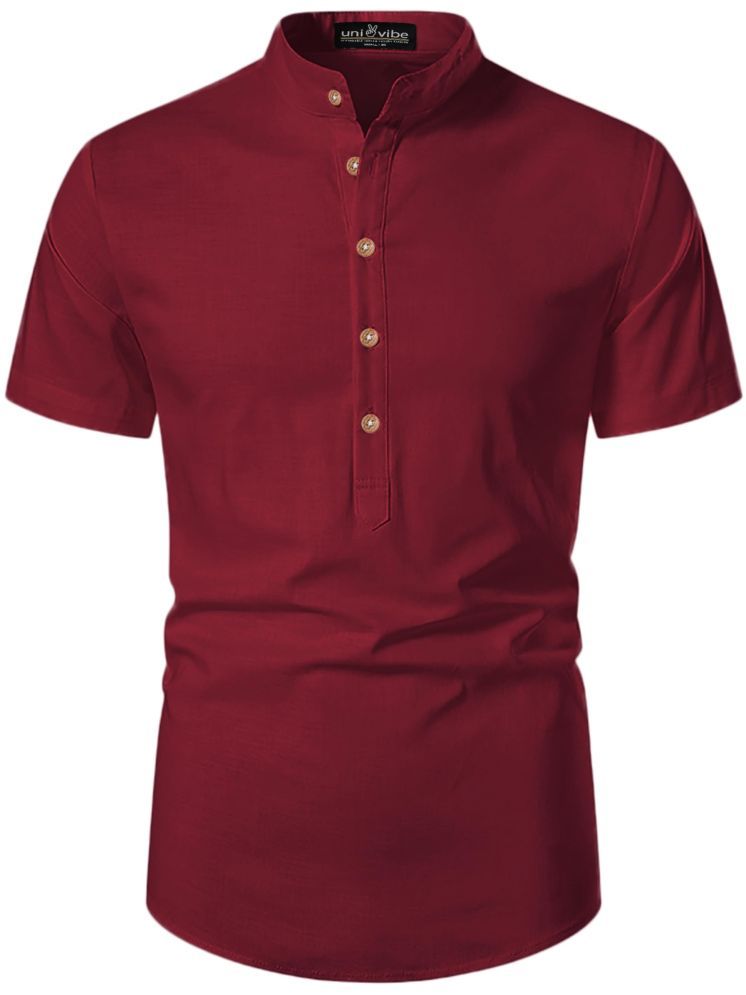     			UNI VIBE Maroon Cotton Blend Men's Shirt Style Kurta ( Pack of 1 )