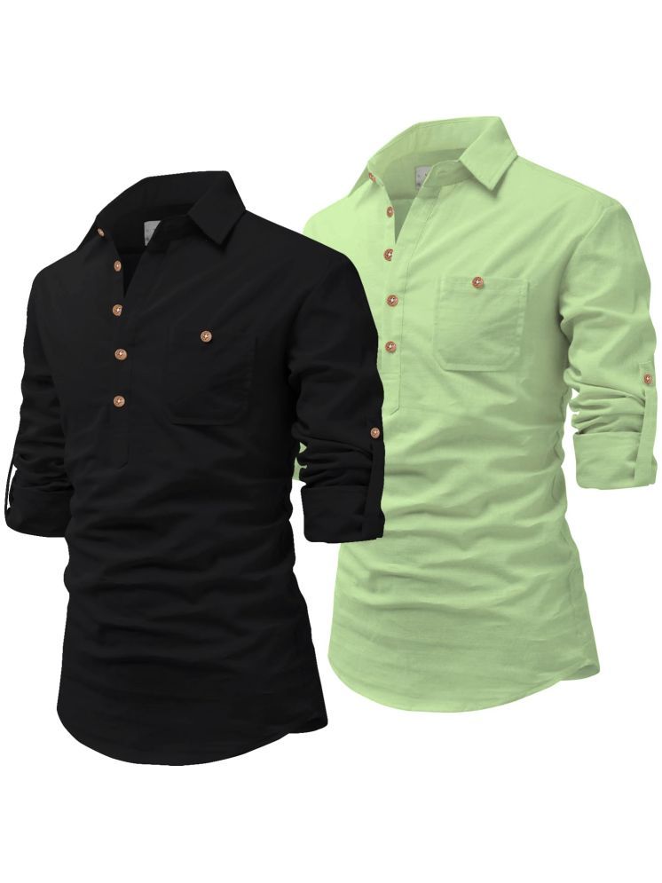     			UNI VIBE Multi Cotton Blend Men's Shirt Style Kurta ( Pack of 2 )