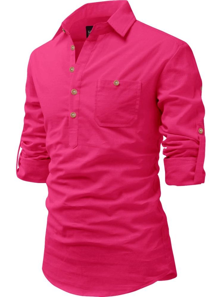     			UNI VIBE Pink Cotton Blend Men's Shirt Style Kurta ( Pack of 1 )