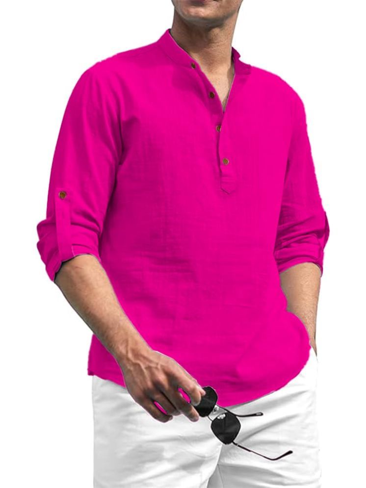     			UNI VIBE Pink Cotton Men's Shirt Style Kurta ( Pack of 1 )