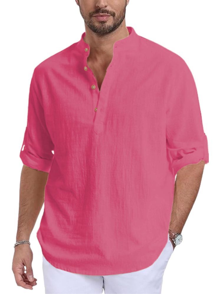     			UNI VIBE Pink Cotton Men's Shirt Style Kurta ( Pack of 1 )