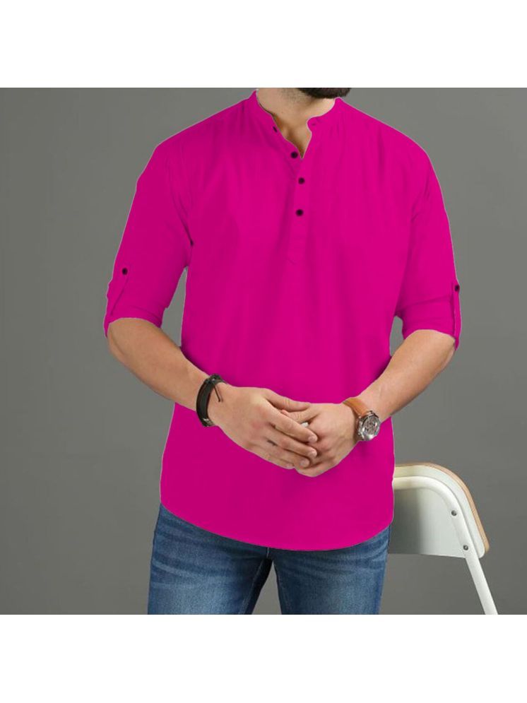     			UNI VIBE Pink Cotton Men's Shirt Style Kurta ( Pack of 1 )