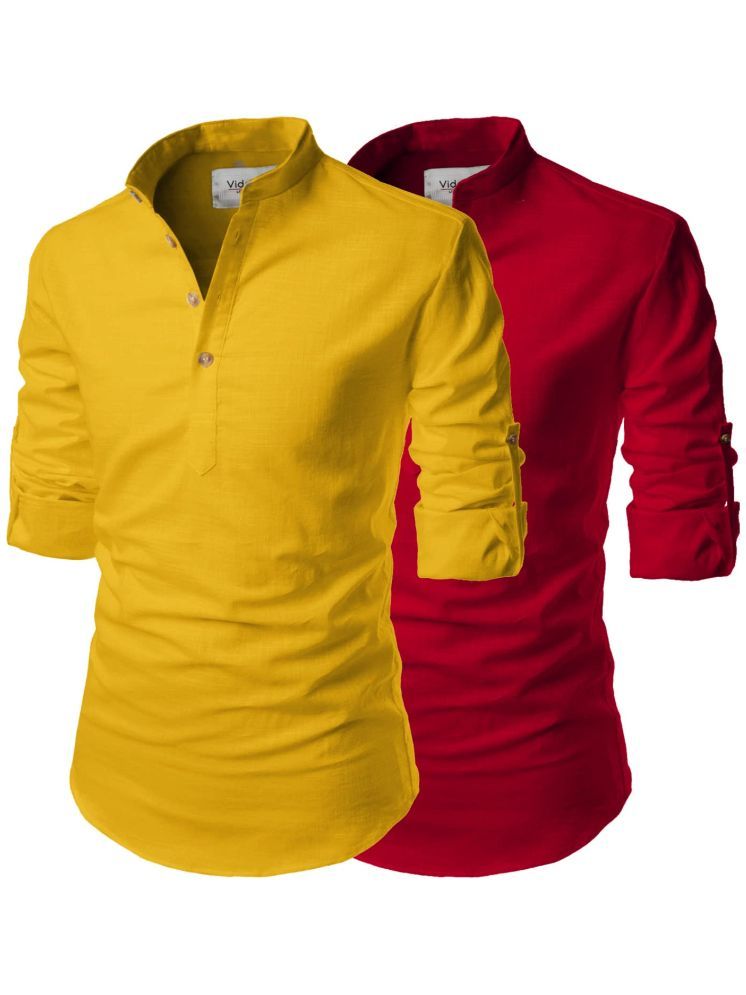     			UNI VIBE Rough Red Cotton Blend Men's Shirt Style Kurta ( Pack of 2 )