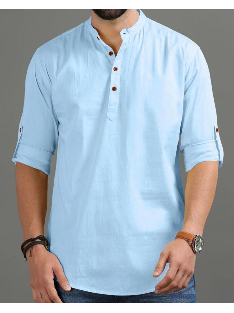     			UNI VIBE Sky Blue Cotton Men's Shirt Style Kurta ( Pack of 1 )