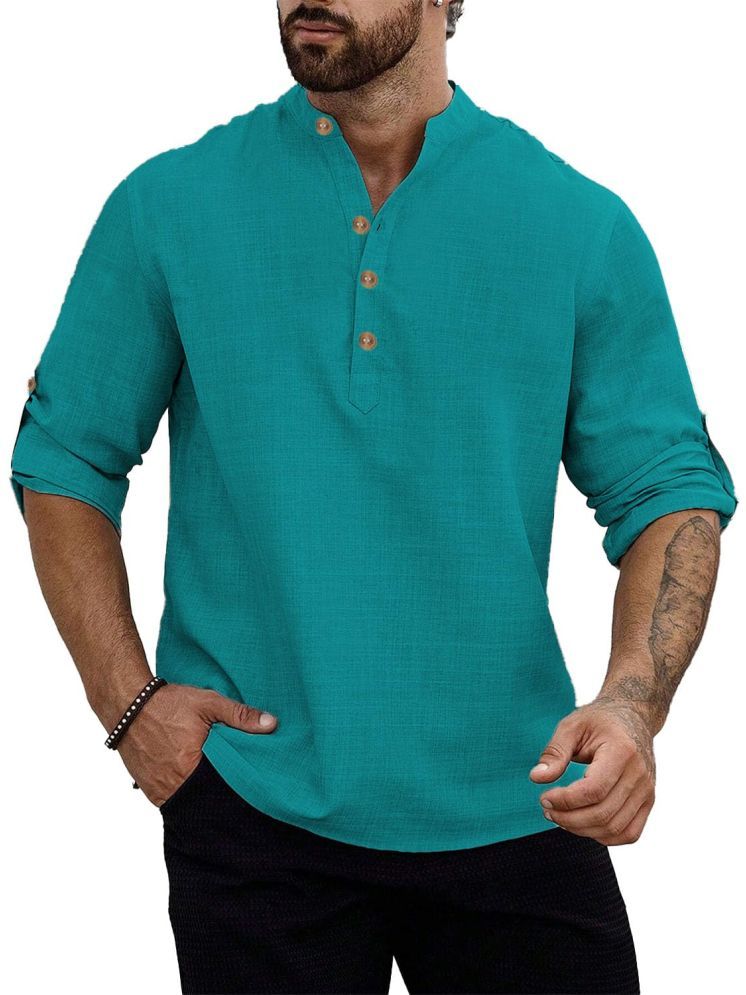     			UNI VIBE Turquoise Cotton Men's Shirt Style Kurta ( Pack of 1 )