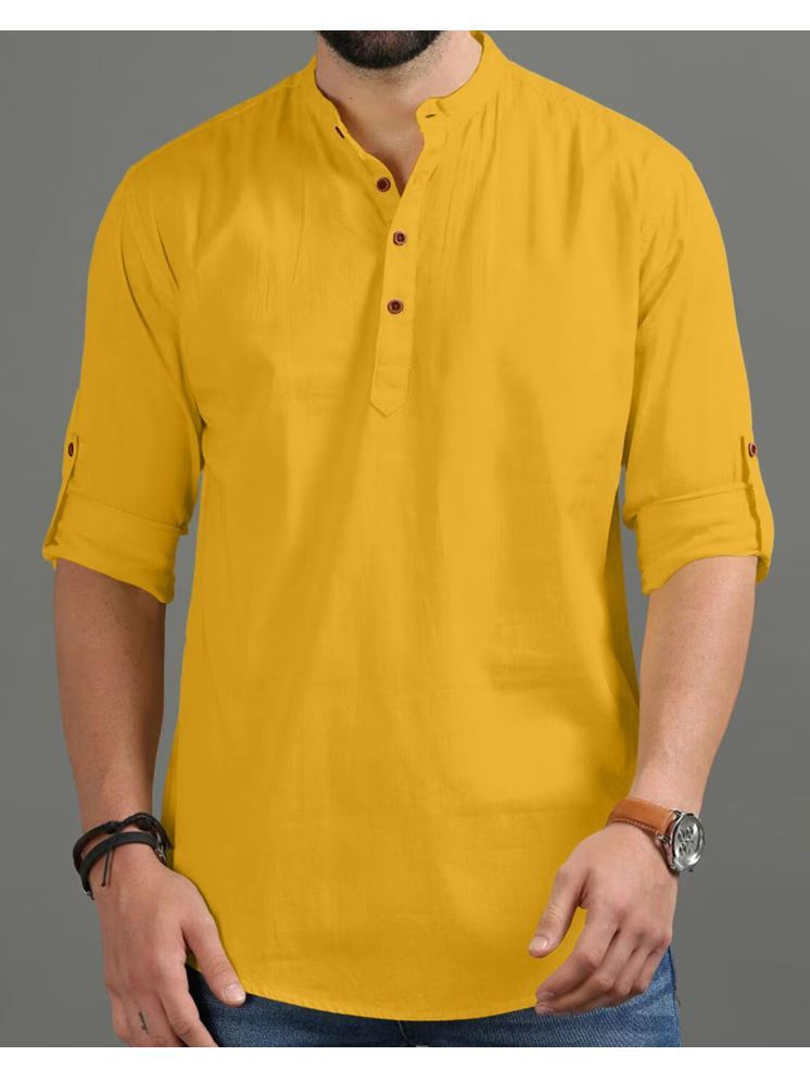     			UNI VIBE Yellow Cotton Men's Shirt Style Kurta ( Pack of 1 )