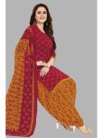 shree jeenmata collection Unstitched Cotton Printed Dress Material - Red ( Pack of 1 )