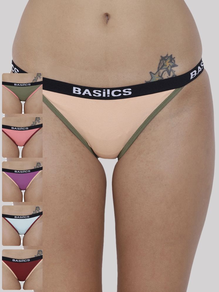     			BASIICS By La Intimo Pack of 6 Cotton Lycra Solid Women's Bikini ( Multicolor10 )